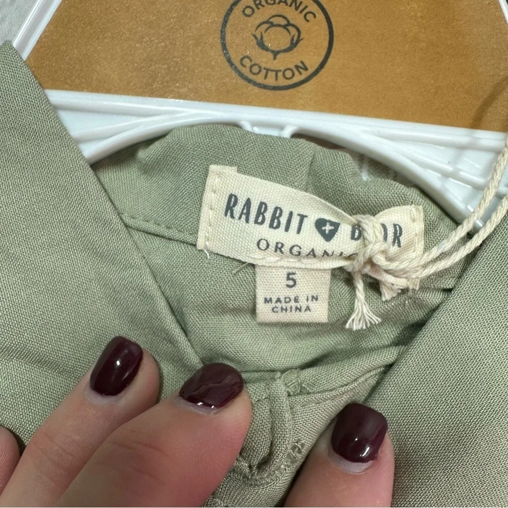 NWT rabbit + bear organic cotton linen blend short set boys sage green